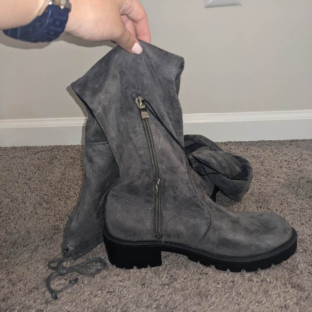 Brand New never worn Over the knee gray velvet boot